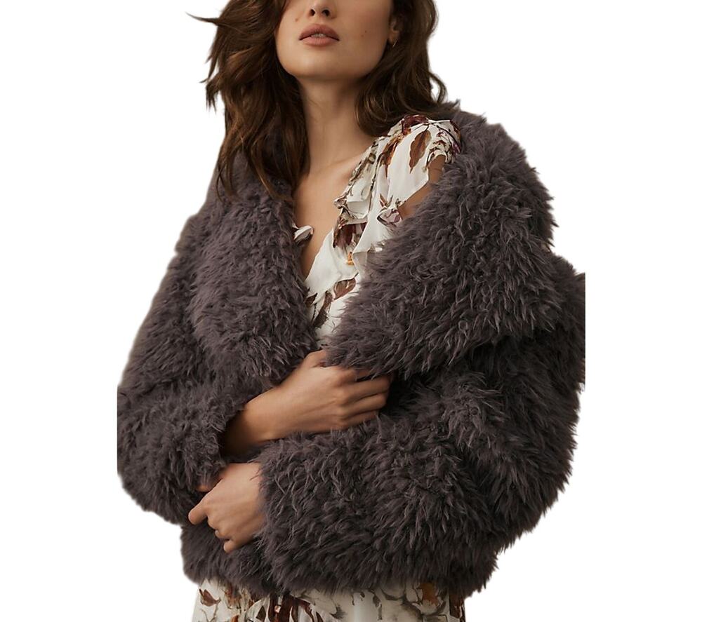 Anthropologie Plush Purple Faux Fur Jacket Size M